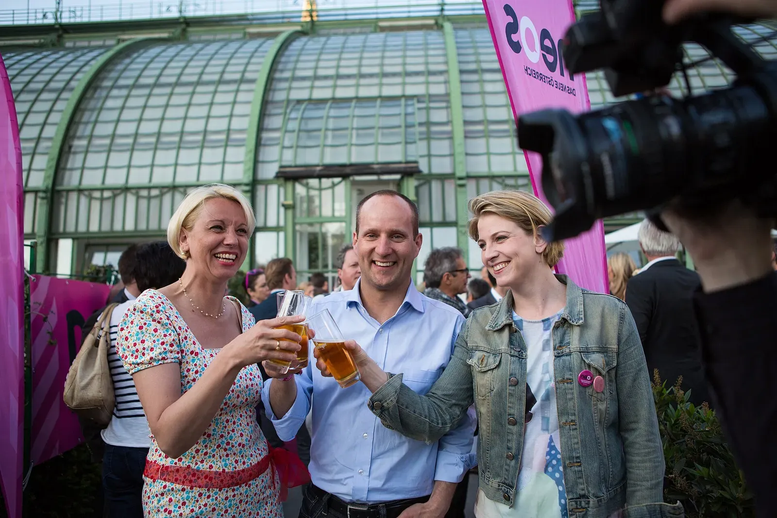 Matthias Strolz, Angelika Mlinar and Beate Meinl-Reisinger at the NEOS FEST in the Palmenhaus in Vienna