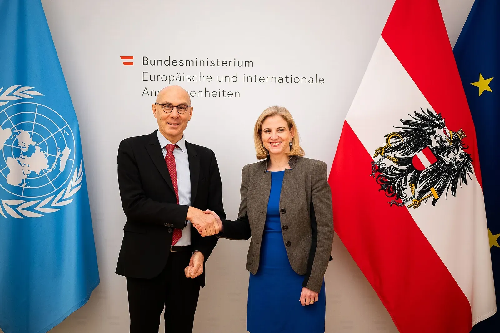 Am 18. Dezember 2025 empfing Außenministerin Beate Meinl-Reisinger UN-Hochkommissar für Menschenrechte Volker Türk in Wien. Foto: © BMEIA/ Michael Gr…